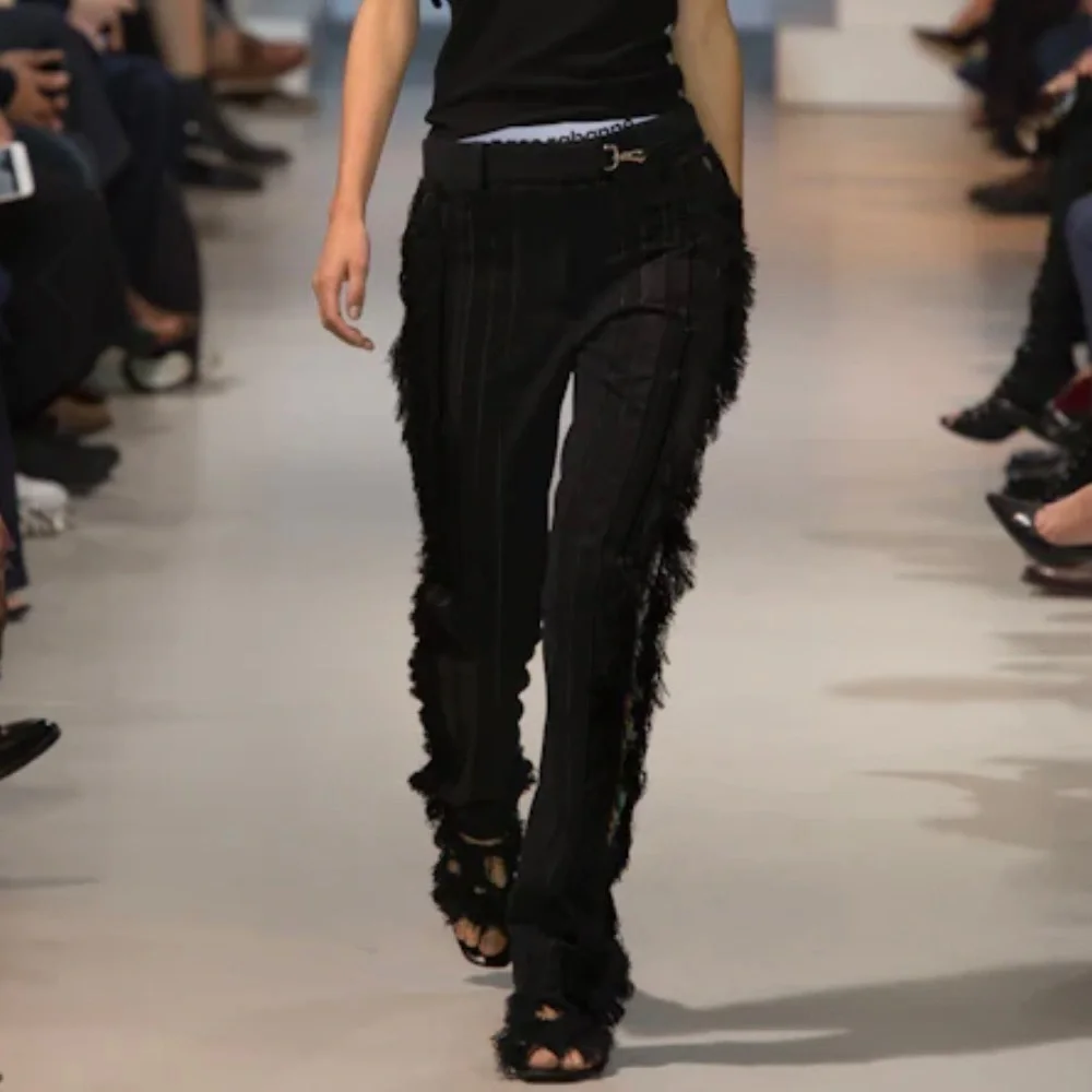 Paco Rabanne S/S 2016 Searsucker Striped Fringe Trim Straight Leg Pants, EU 40 - Picture 2 of 13